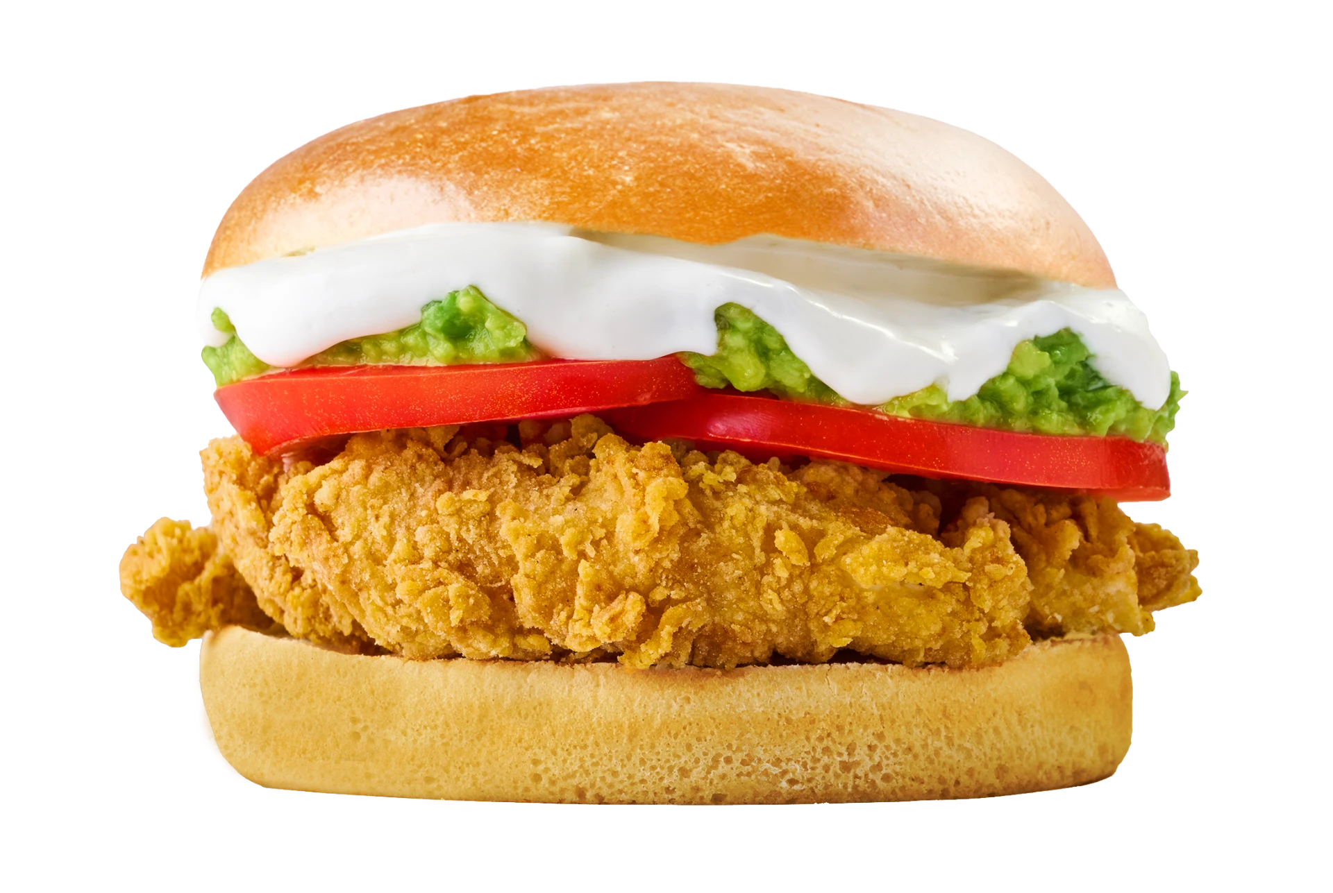 Sándwich de pollo crujiente con palta y tomate